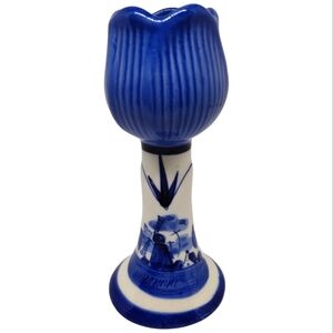 Vintage Delft Blue and White Porcelain Tulip Candle Holder‎